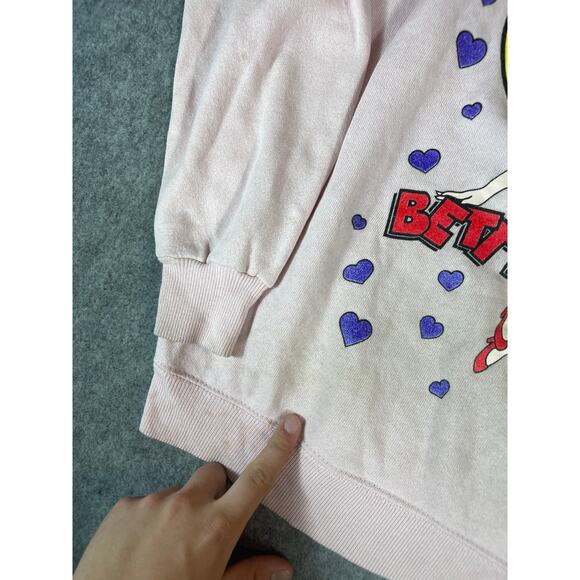 Vintage 80s Betty Boop Sweatshirt Womens Large Pink Pullover Graphic Retro - Picture 4 of 7